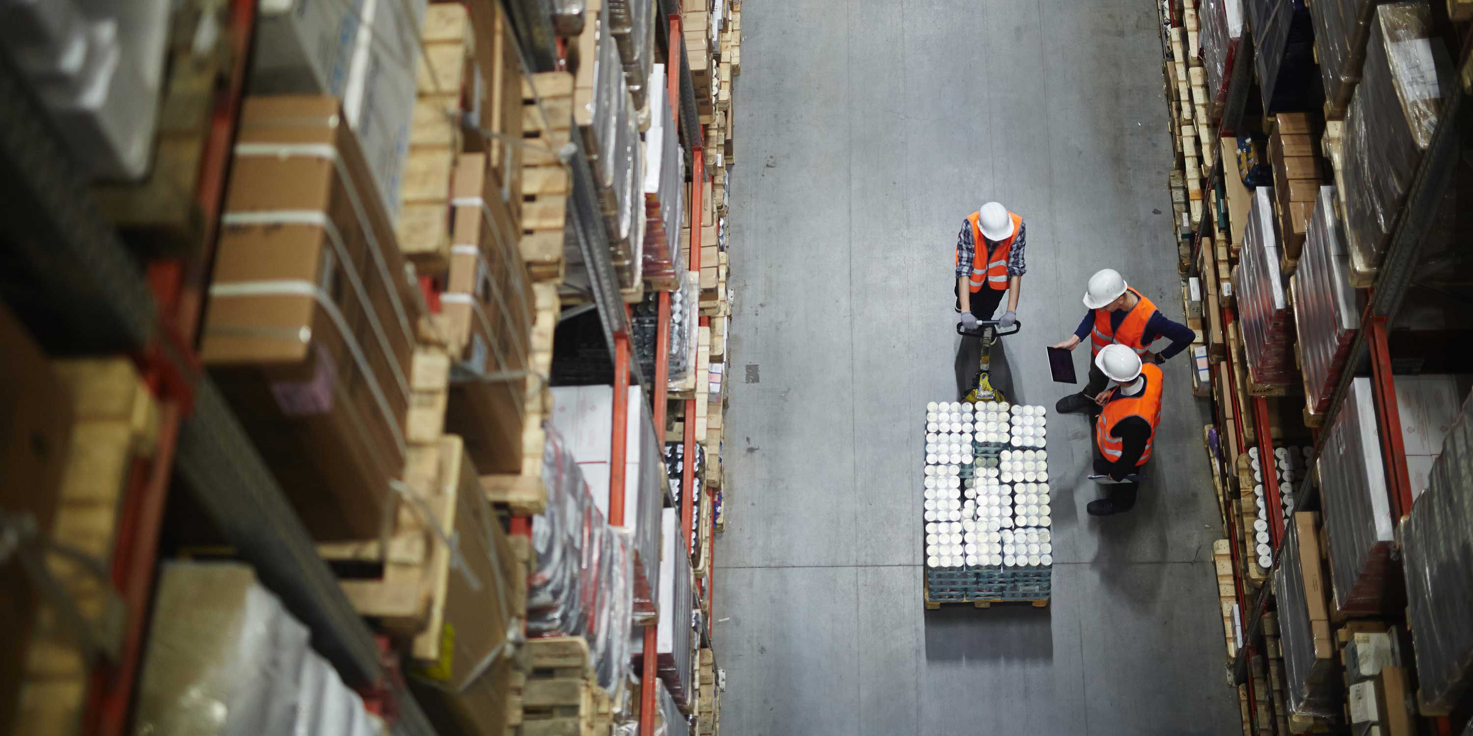 Aerial view of workers in a warehouse