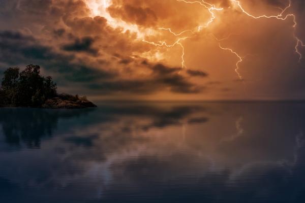 Lightning striking water